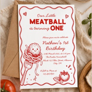 Little Meatball Italian Pasta First Birthday Invitation