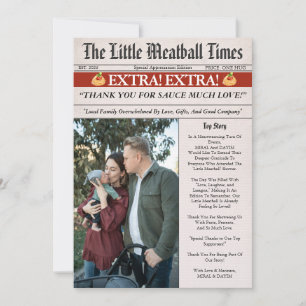 Little Meatball Newspaper Baby Shower Photo Thank You Card