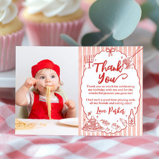 Little Meatball Pasta Birthday Party Photo Thank You Card