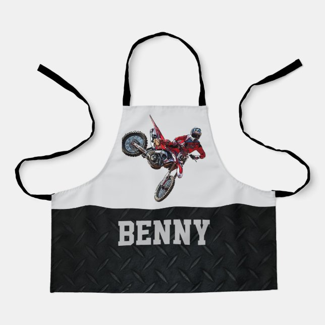 Little Mechanic Dirt Bike Name Race Boy Son Cool Apron (Front)