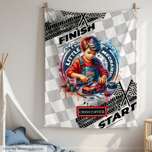 Little Mechanic Racing Sport Car Birthday Gift Boy Fleece Blanket