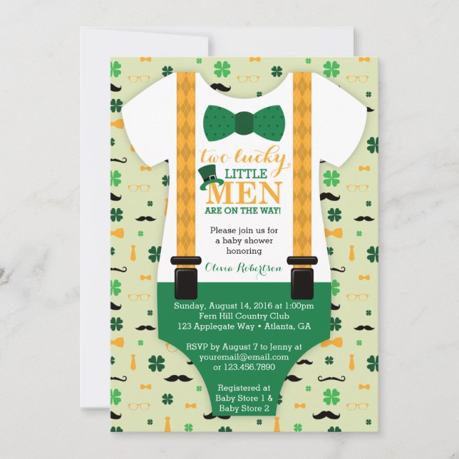 Little Men Baby Shower Invitation, St Patricks Day Invitation (Front)