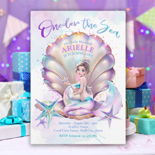 Little Mermaid 1st Birthday ONEder The Sea Mermaid Invitation