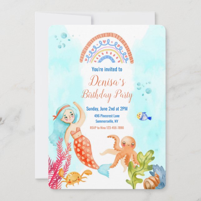 Little Mermaid and Friends Birthday Invitation (Front)