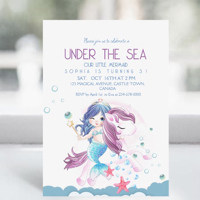 Little Mermaid and Magic Little Girly Birthday  Invitation (Creator Uploaded)