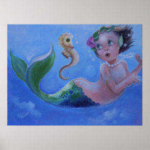 Little Mermaid and Seahorse Poster