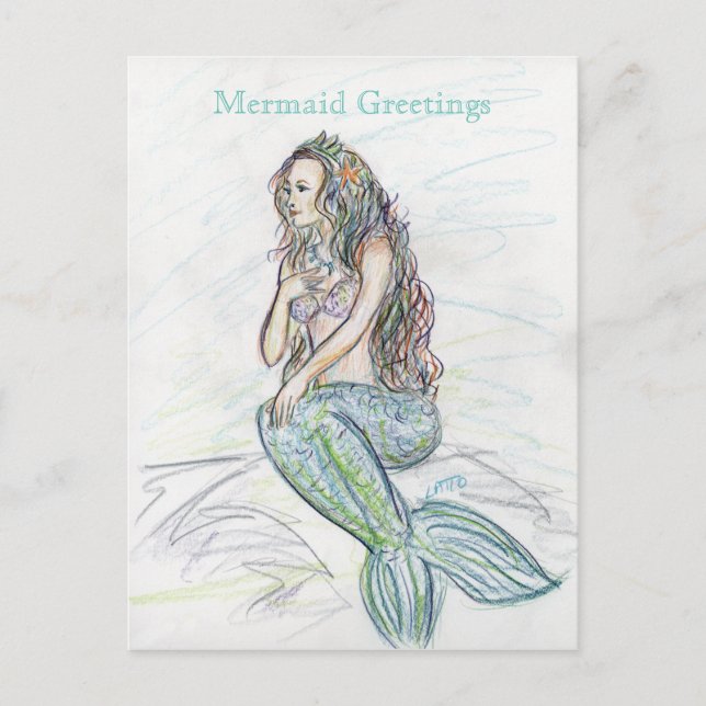 Little Mermaid Art Greeting Custom Note Postcards (Front)