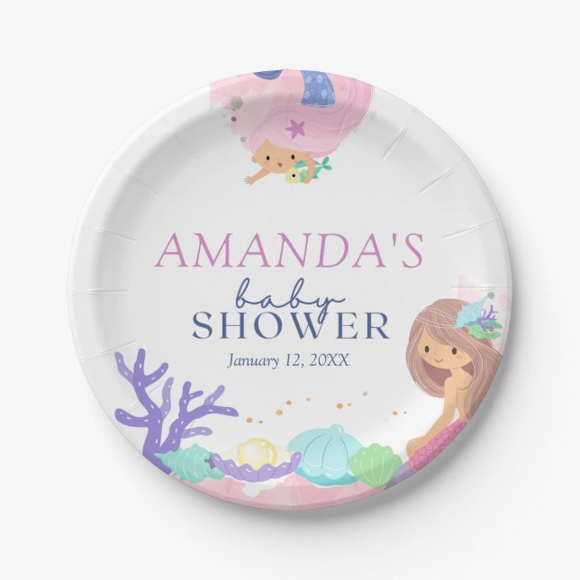 Little Mermaid Baby Shower Paper Plate (Front)