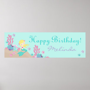 Little Mermaid Birthday Banner Blonde Poster