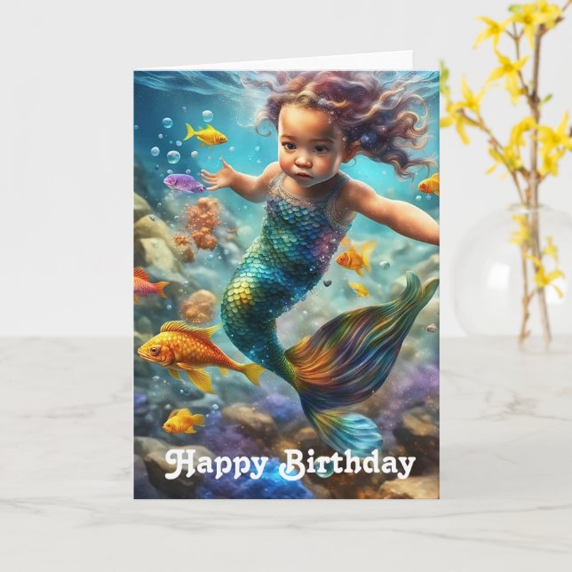 Little Mermaid Birthday  Card (Yellow Flower)
