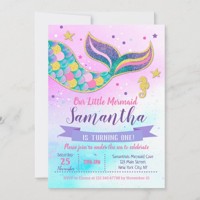 Little Mermaid Birthday Invitations (Front)