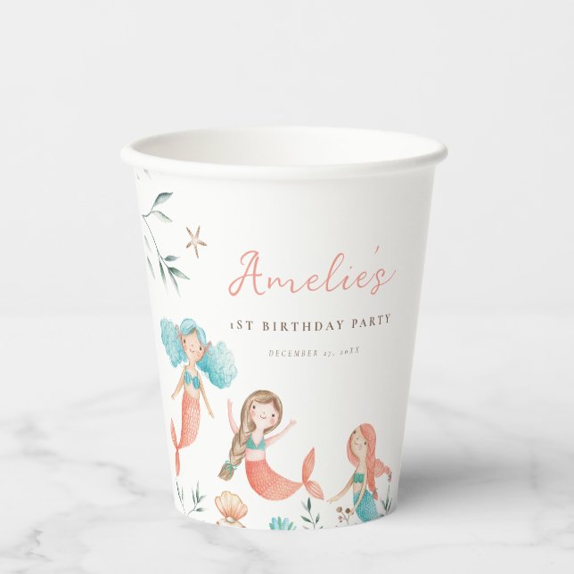 Little Mermaid Birthday Paper Cups (Front)