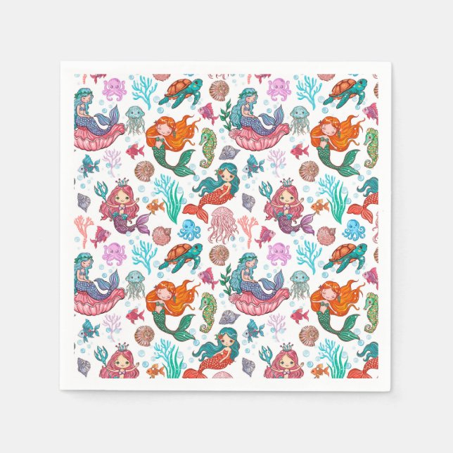 Little Mermaid Birthday Paper Napkin (Front)