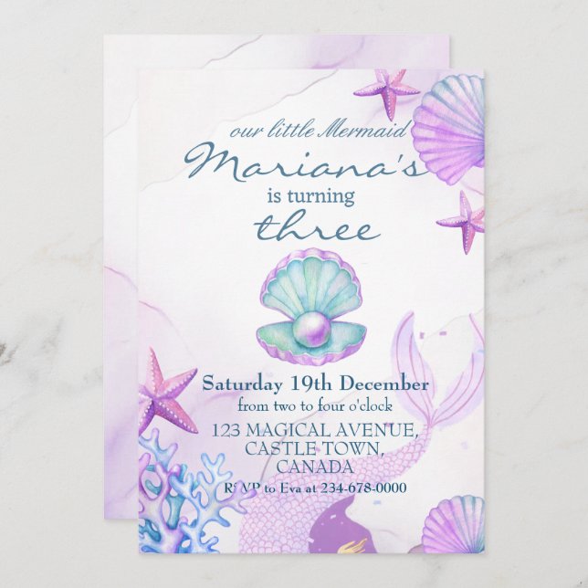 Little Mermaid Birthday Party Girl  Invitation (Front/Back)