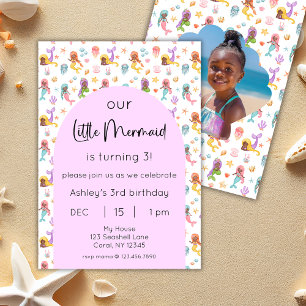 Little Mermaid Birthday Photo Invitation