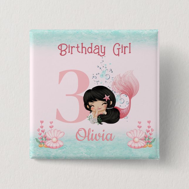 Little Mermaid Birthday Pink 15 Cm Square Badge (Front)
