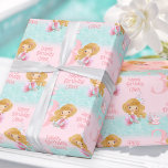 Little Mermaid Blonde Hair Pink Girl  Wrapping Paper<br><div class="desc">Cute little mermaid with blonde hair, under the sea birthday wrapping paper, in pink and aqua blue. Beautiful and cute design for little girl's Birthday. Easily personalise the number of birthday and all the text. You can leave both the texts the same or type 2 different messages on the paper....</div>