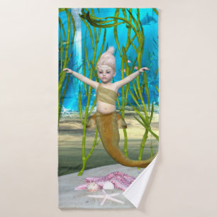 Little Mermaid Cute Fantasy Girl, Blue Ocean Bath Towel