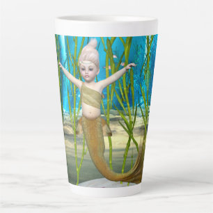 Little Mermaid Cute Fantasy Girl, Blue Ocean Latte Mug