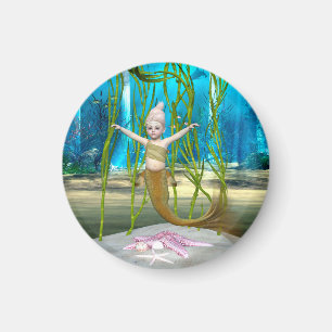 Little Mermaid Cute Fantasy Girl, Blue Ocean Magnet