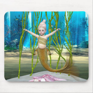 Little Mermaid Cute Fantasy Girl, Blue Ocean Mouse Pad