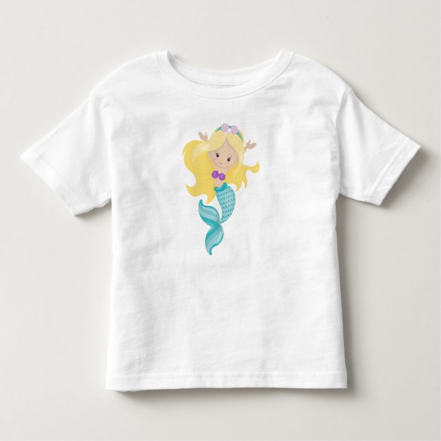 Little Mermaid, Cute Mermaid, Blonde Hair, Shells Toddler T-Shirt (Front)