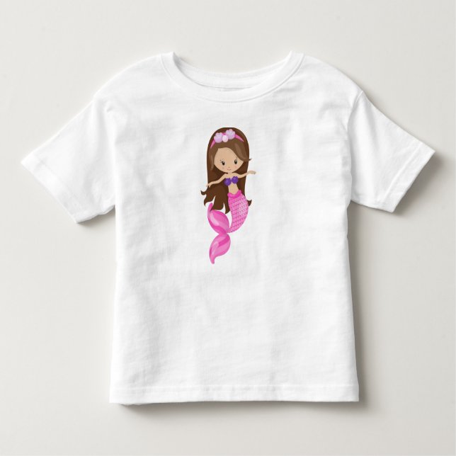 Little Mermaid, Cute Mermaid, Brown Hair, Shells Toddler T-Shirt (Front)