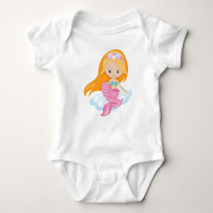 Little Mermaid, Cute Mermaid, Orange Hair, Shells Baby Bodysuit