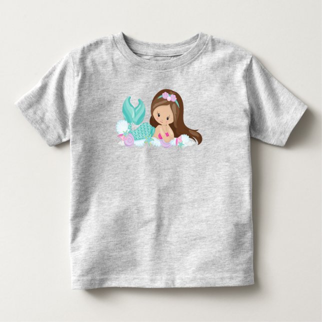 Little Mermaid, Cute Mermaid, Shells, Brown Hair Toddler T-Shirt (Front)
