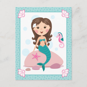 Little mermaid girl cute girly birthday invitation