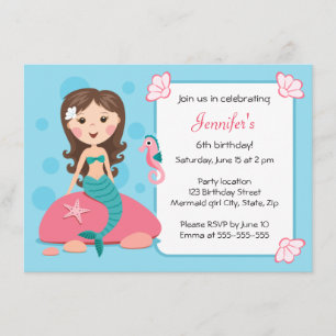 Little mermaid girl cute girly birthday invitation