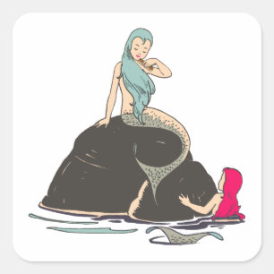 Little mermaid girls Fantasy Fairytale art Square Sticker