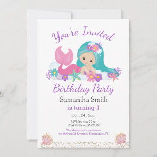 Little Mermaid Glitter Birthday Party Invitation