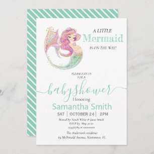 LITTLE MERMAID GREEN Baby Shower Invitation