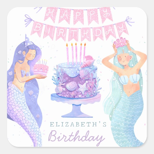 Little Mermaid Magical Under the sea  Birthday  Square Sticker (Front)