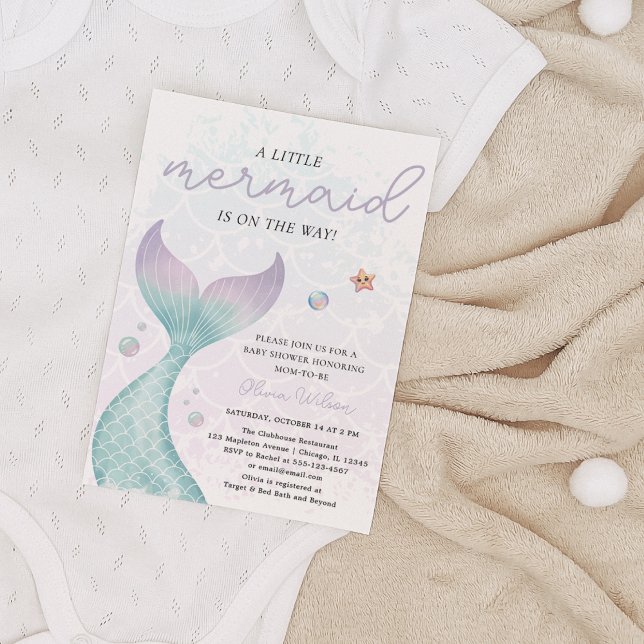 Little Mermaid, Nautical Under The Sea Baby Shower Invitation (Little Mermaid on the way,  Nautical Beach Modern Under The Sea Pink Purple, Mermaid Baby Shower )