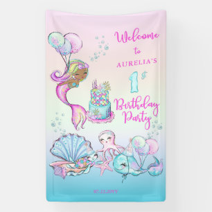 Little Mermaid of Color - Girl 1st Birthday Party Banner