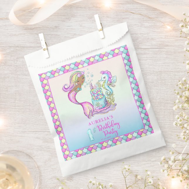 Little Mermaid of Colour - Girl 1st Birthday Party Favour Bag (Clipped)