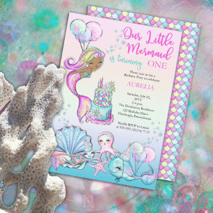 Little Mermaid of Colour Girl 1st Birthday Party Invitation