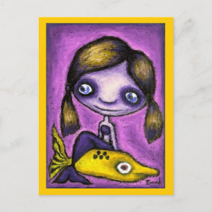 Little mermaid on a shark taxi postcard