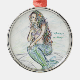 Little Mermaid on Rock Art Custom Ornaments