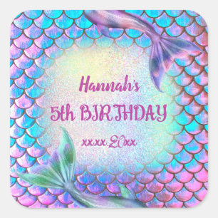 little mermaid pattern Birthday Square Sticker
