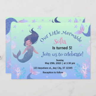 Little Mermaid  Pink 5th Birthday Invitation