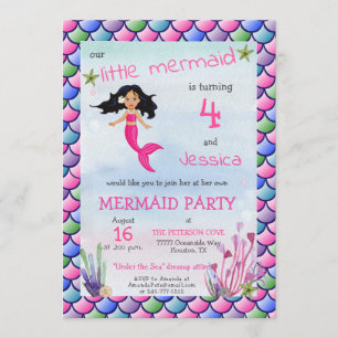 Little Mermaid Pink Blue Birthday Party Invitation