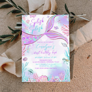 Little Mermaid Pink Purple Birthday Invitation