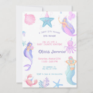 Little Mermaid Purple Pink Baby Shower  Invitation