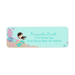 Little Mermaid Return Label Brunette Return Address Label