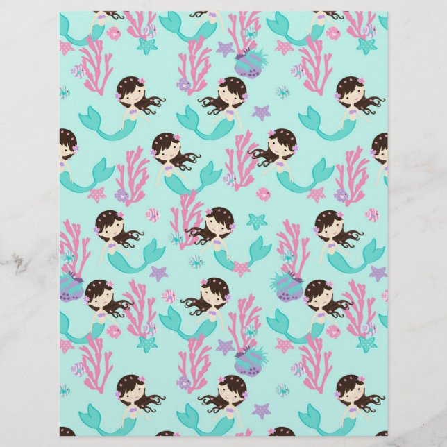 Little Mermaid Scrapbook Paper Brunette 1 (Front)