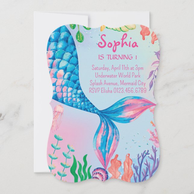 Little Mermaid Underwater Birthday Invitation (Front)