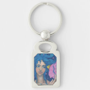 Little Mermaid, Underwater Fantasy Art, Pink Blue Key Ring